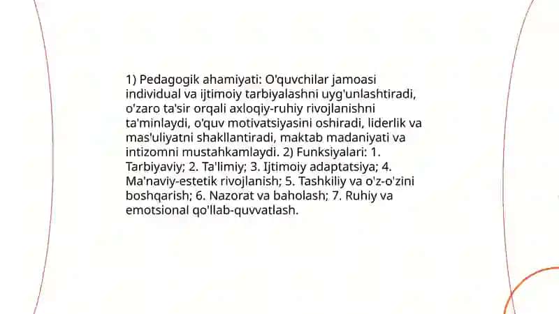 O'quvchilar jamoasi yaxlit pedagogik jarayonning asosiy shakli sinf rahbarining tarbiyaviy ishi 3