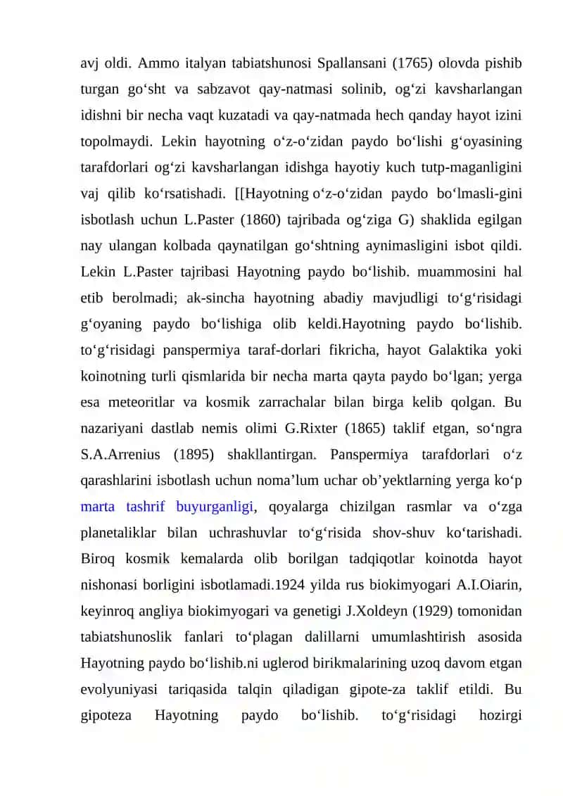 Hayotning paydo bo`lishi haqidagi zamonaviy tasavvurlar 3
