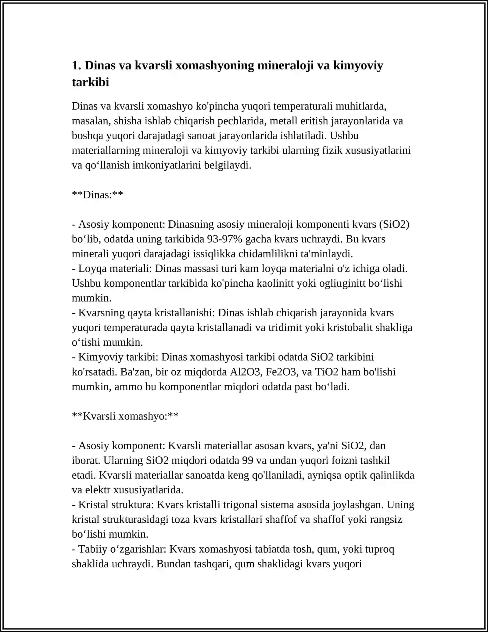 Dinas va Kvarsli Keramik Materialar Ishlab Chiqarish Texnologiyasi 3
