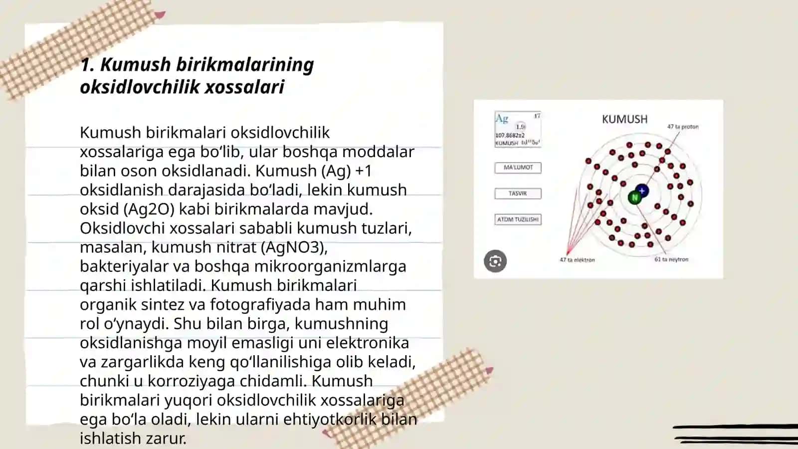 Kumush va oltinning kompleks birikmalari va oksidlovchilik xossalari 3