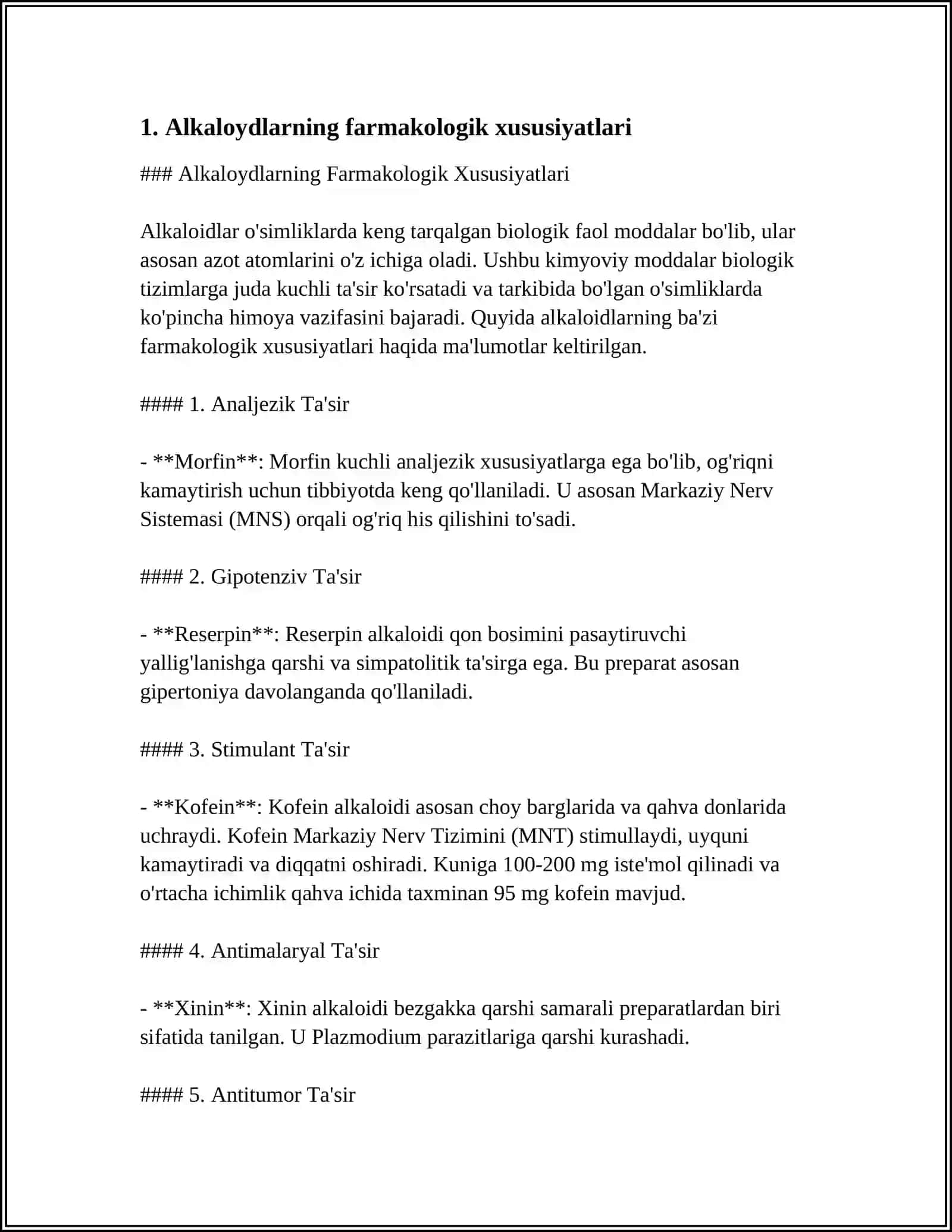 ALKALOIDLAR. TARKIBIDA ALKALOIDLARNI SAQLOVCHI DORIVOR O'SIMLIK (GIYOH)LAR VA DORIVOR O'SIMLIK (GIYOH)LAR XOM ASHYOLARI 3