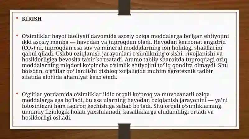 O‘simliklarni havodan va ildizdan oziqlanishni optimallashtirish 3