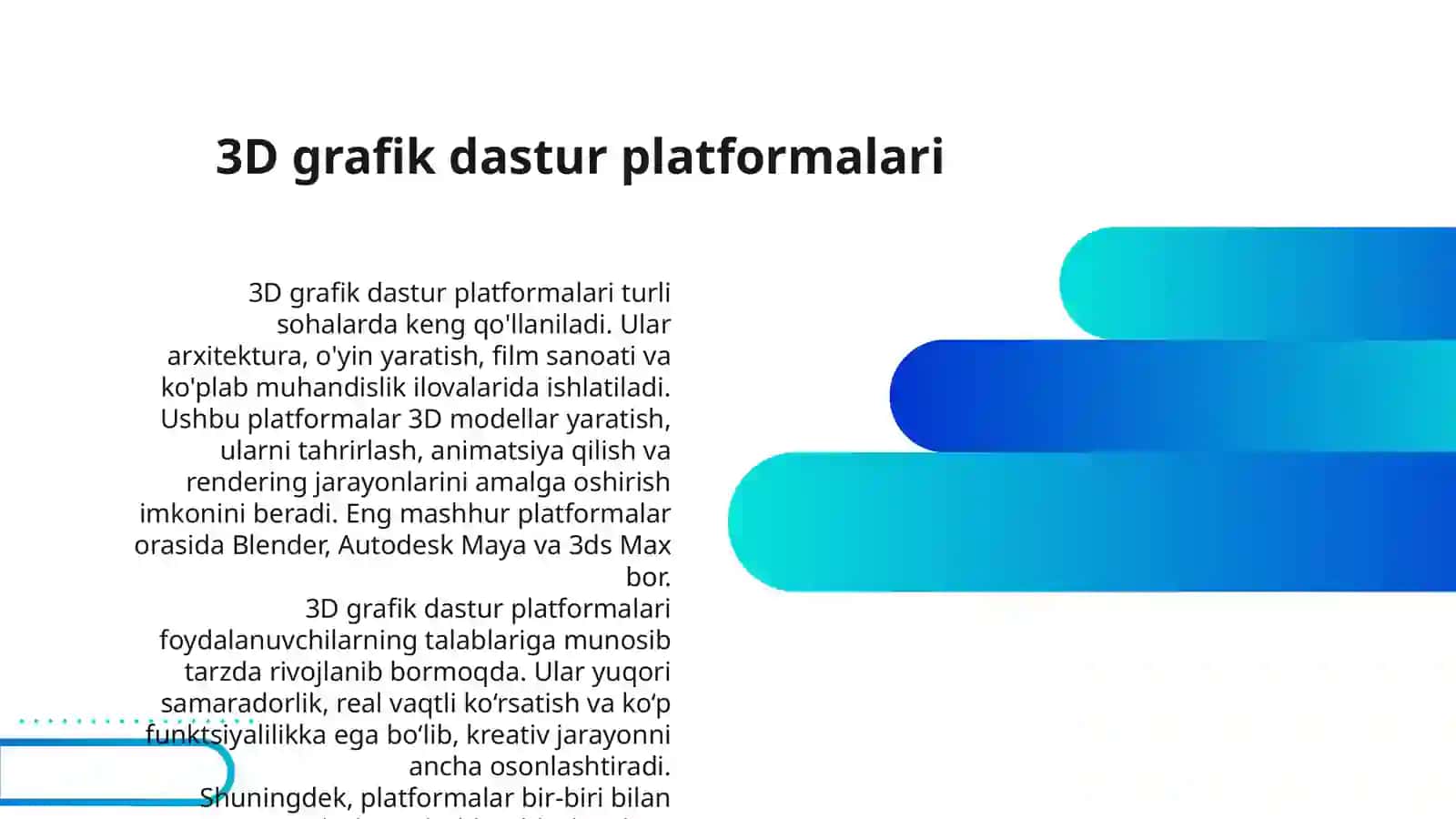 3 OʻLCHOVLI GRAFIKA IMKONIYATLARINI LOYIHALASHDA QOʻLLASH TEXNOLOGIYALARI 3