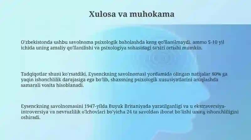Eysenckning " Ekstroversiya- introversiya va neyrotizimni aniqlash" so'rovnomasi 3
