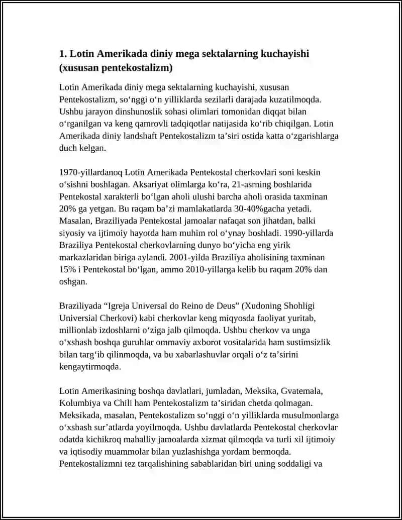 Lotin Amerikada diniy mega sektalarning kuchayishi (xususan pentekostalizm) 3