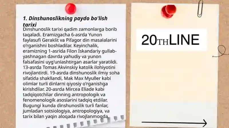 Dinshunoslikning fan sifatida rivojlanishi, vazifalari va kategoriyalari. 3