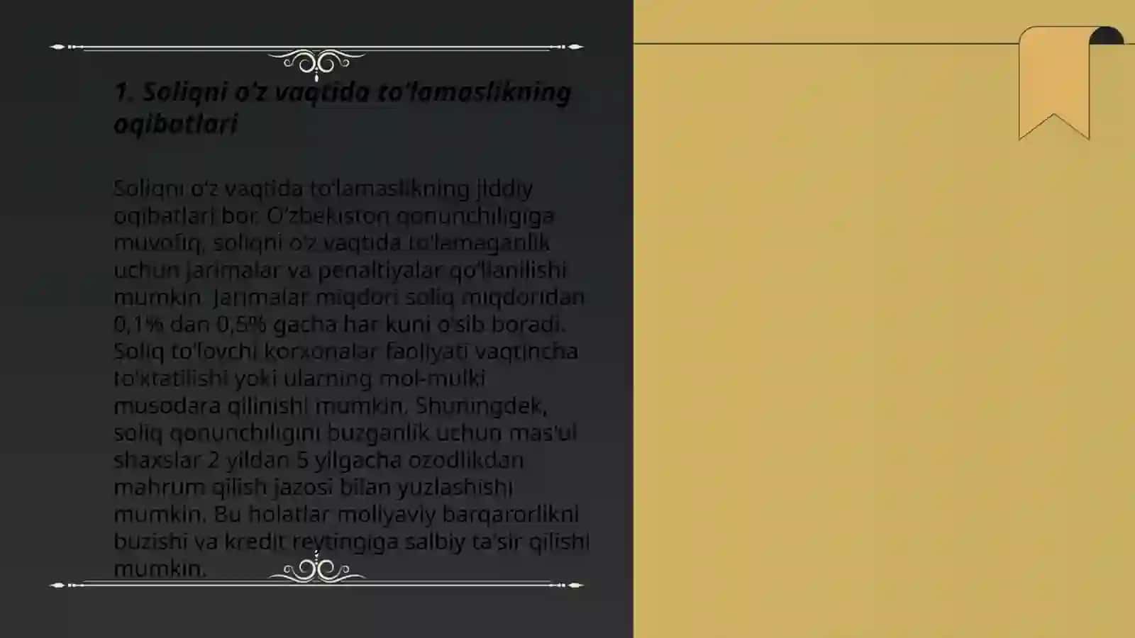 Soliq va majburiy toʻlovlarni õz vaqtida toʻlamaslik 3