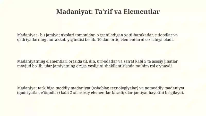 Madaniyat: Ta'rif va Elementlar 3