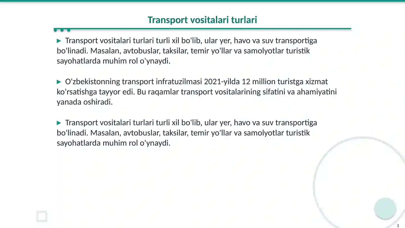 Turistlarga transport vositalarida xizmat koʻrsatishning imkoniyatlari 3
