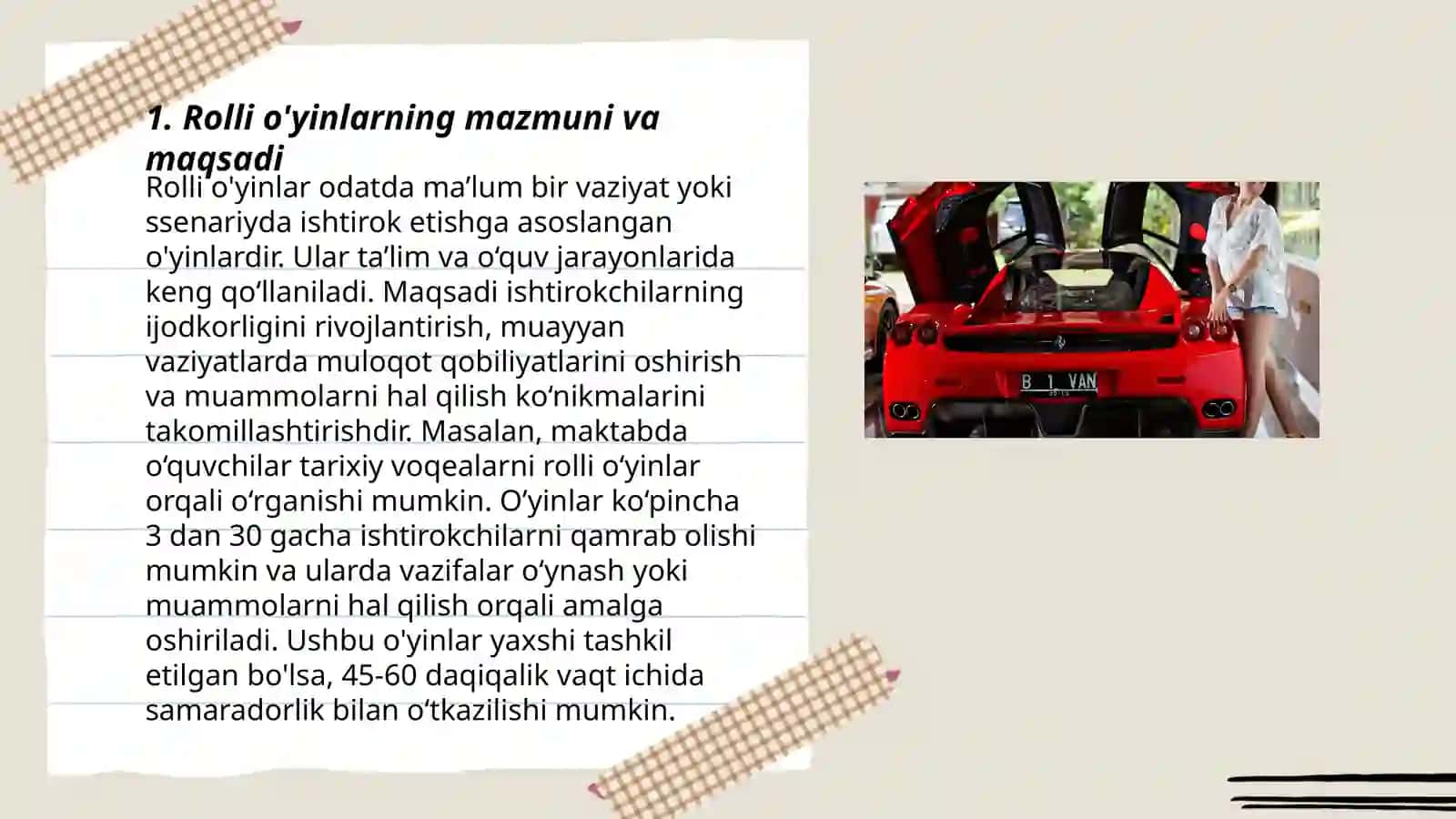 ROLLI O’YINLAR.Rolli o’yinlarni o’tkazish va ularning qoidalari…O’yin turlari… 3