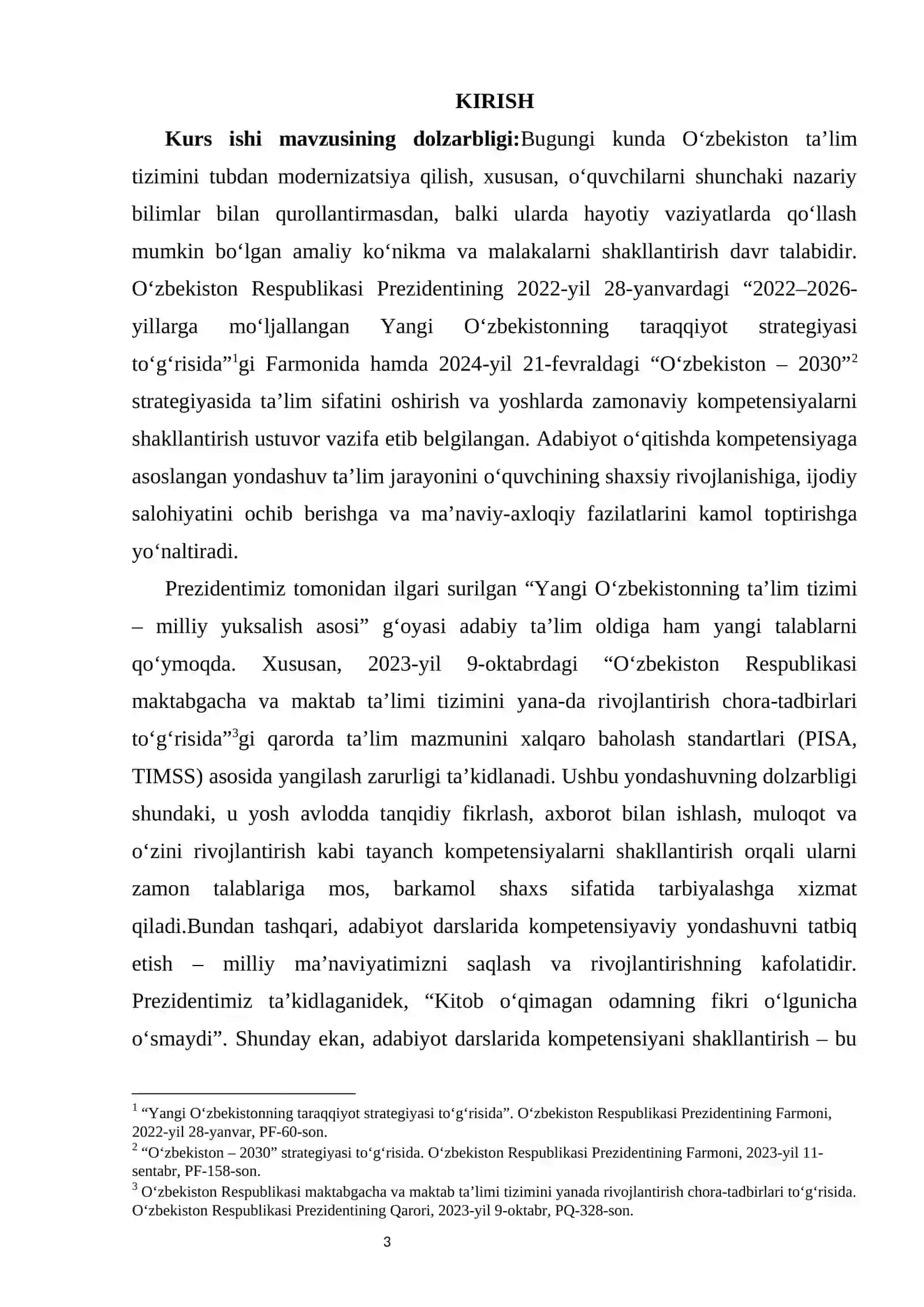Mavzu: Adabiyot o‘qitishda kompetensiyaga asoslangan yondashuv       KURS ISHI 3