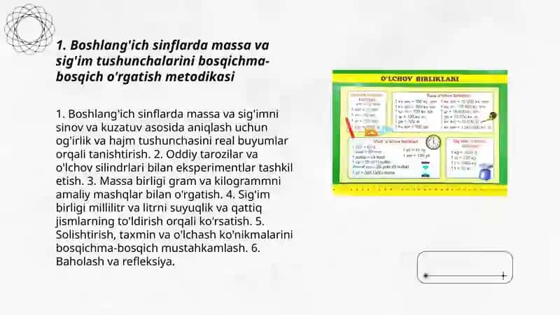 Boshlang'ich sinf massa va sig'im o'lchov birligini o'rgatish metodikasi 3