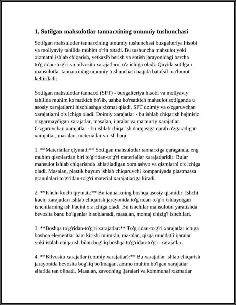 SOTILGAN MAHSULOTLAR TAN NARHI HISOBI 3