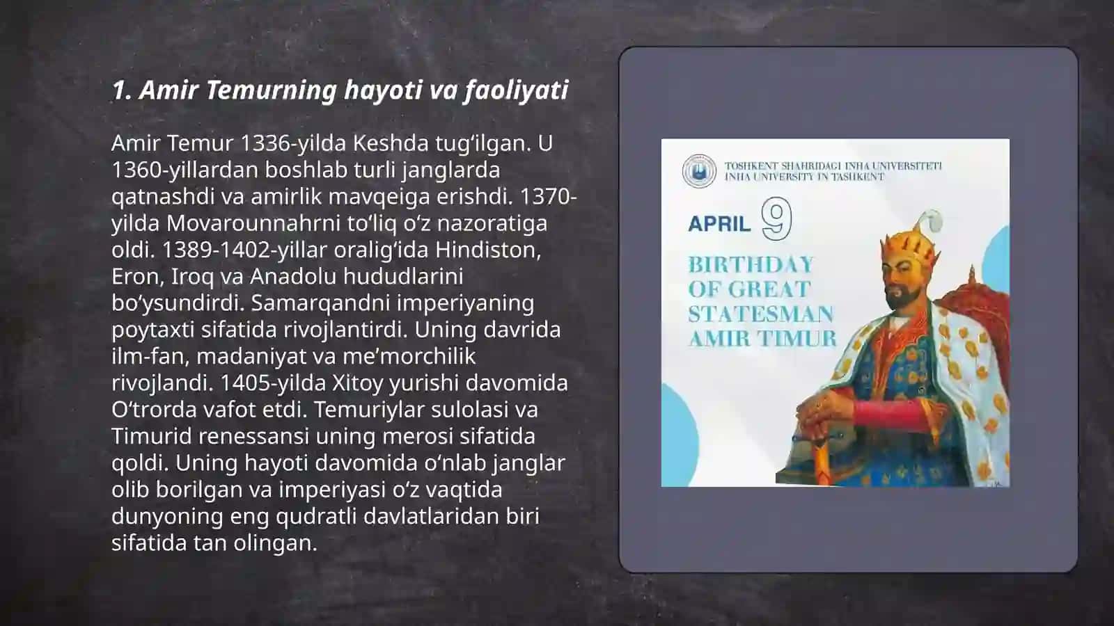 Amir Temur-buyuk davlat arbobi, sarkarda 3