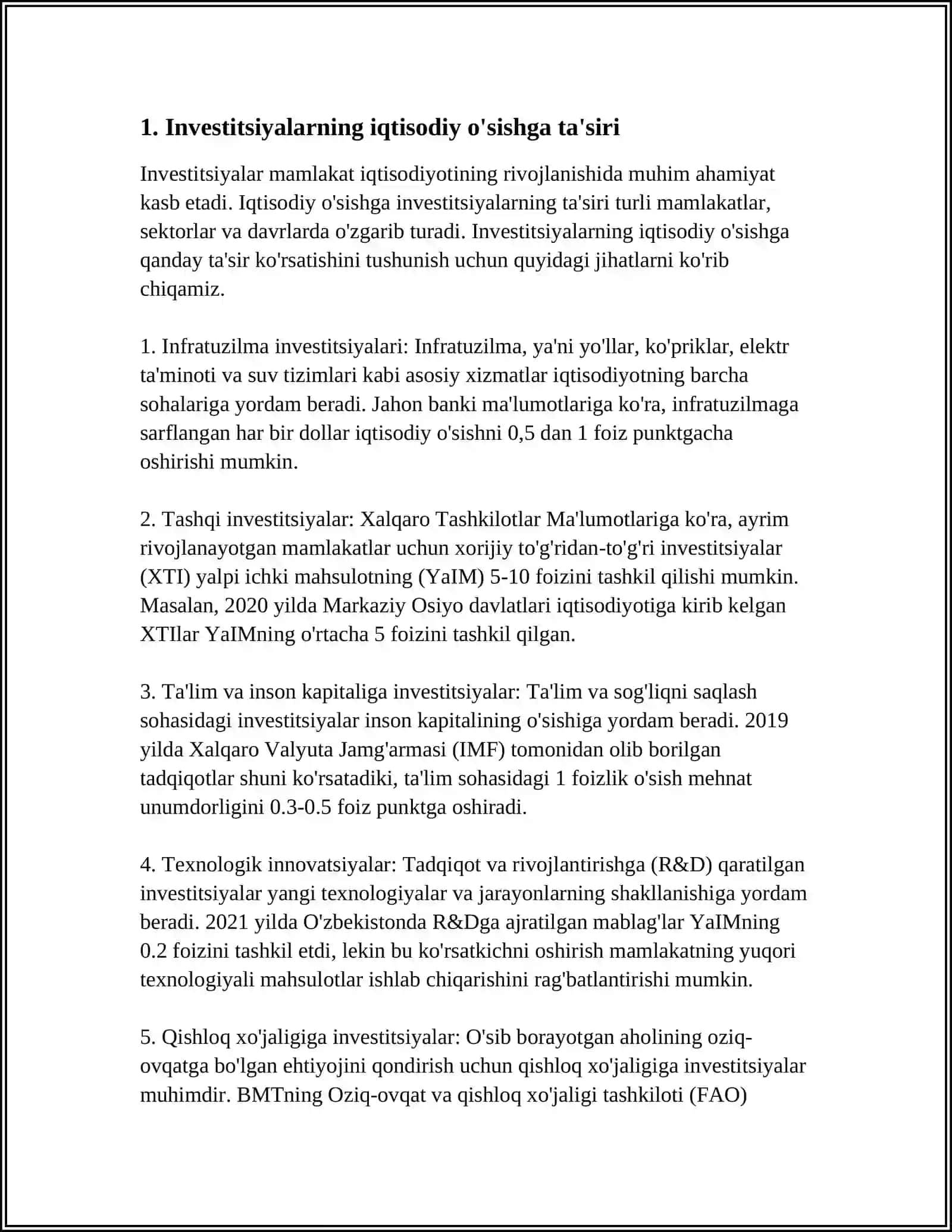Investitsiyalarning iqtisodiy o'sishga ta'siri 3