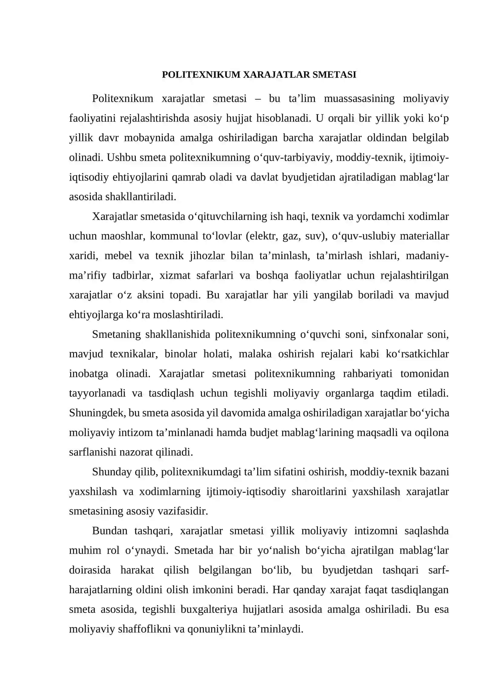 Politexnikumning buxgalteriya hisobini tashkil etishning me’yoriy- huquqiy asoslari 3