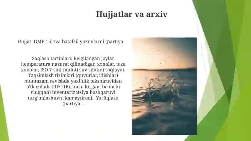 Suvni tayyorlash bosqichlari va toza suvni saqlanish tartibi 3