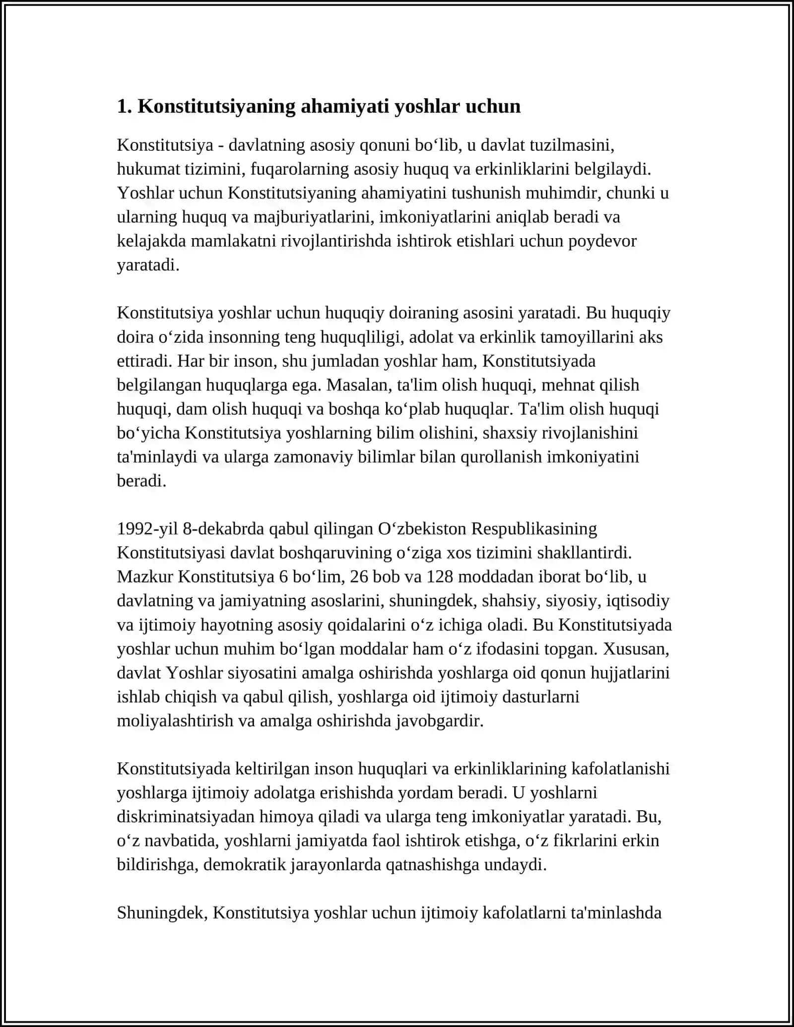 MUSTAQIL ISH Mavzu: KONSTITUTSIYA KELAJAGIM MASH'ALI 3