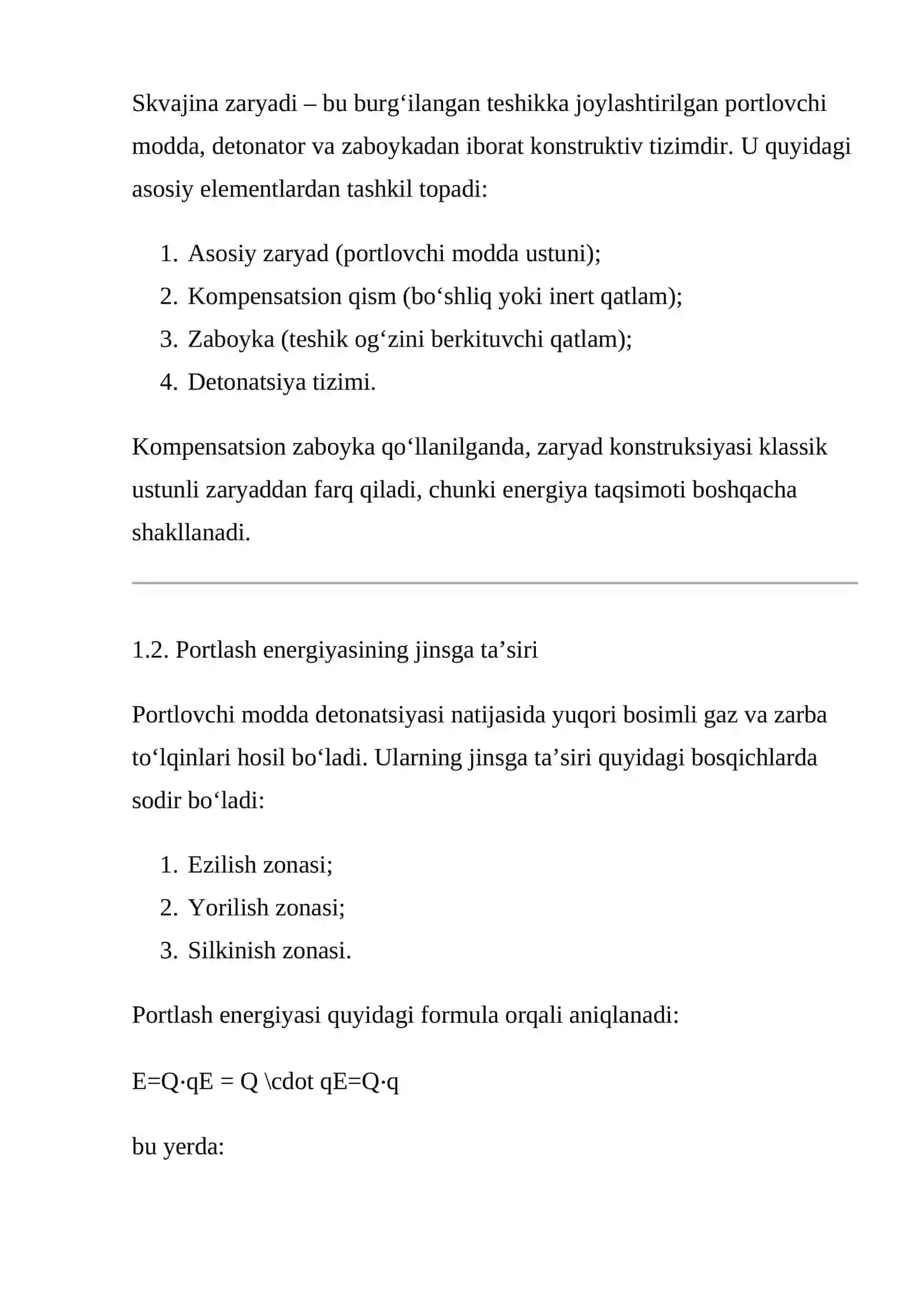 KOMPENSATSION ZABOYKA QO‘LLANILGANDA PORTLOVCHI MODDA SKVAJINA ZARYADI KONSTRUKSIYASI PARAMETRLARINI O‘RGANISH 3