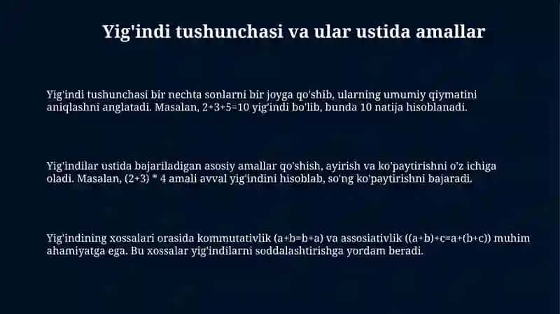 Yig'indi va Matritsalar: Asosiy Tushunchalar va Amallar 3