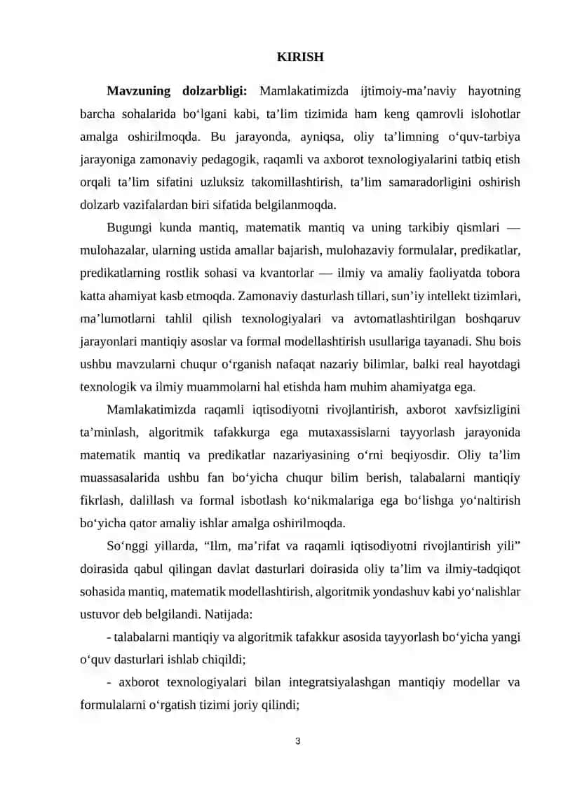 Mulohaza va mulohazalar ustida mantiqiy amallar. Mulohazaviy formulalar 3