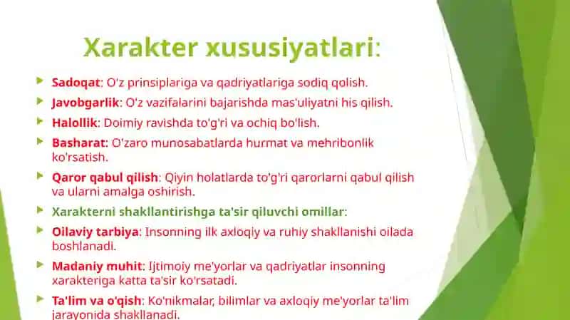 XARAKTER VA UNING XUSUSIYATLARI. QOBILIYAT ISTEDOD VA QOBILIYAT 3