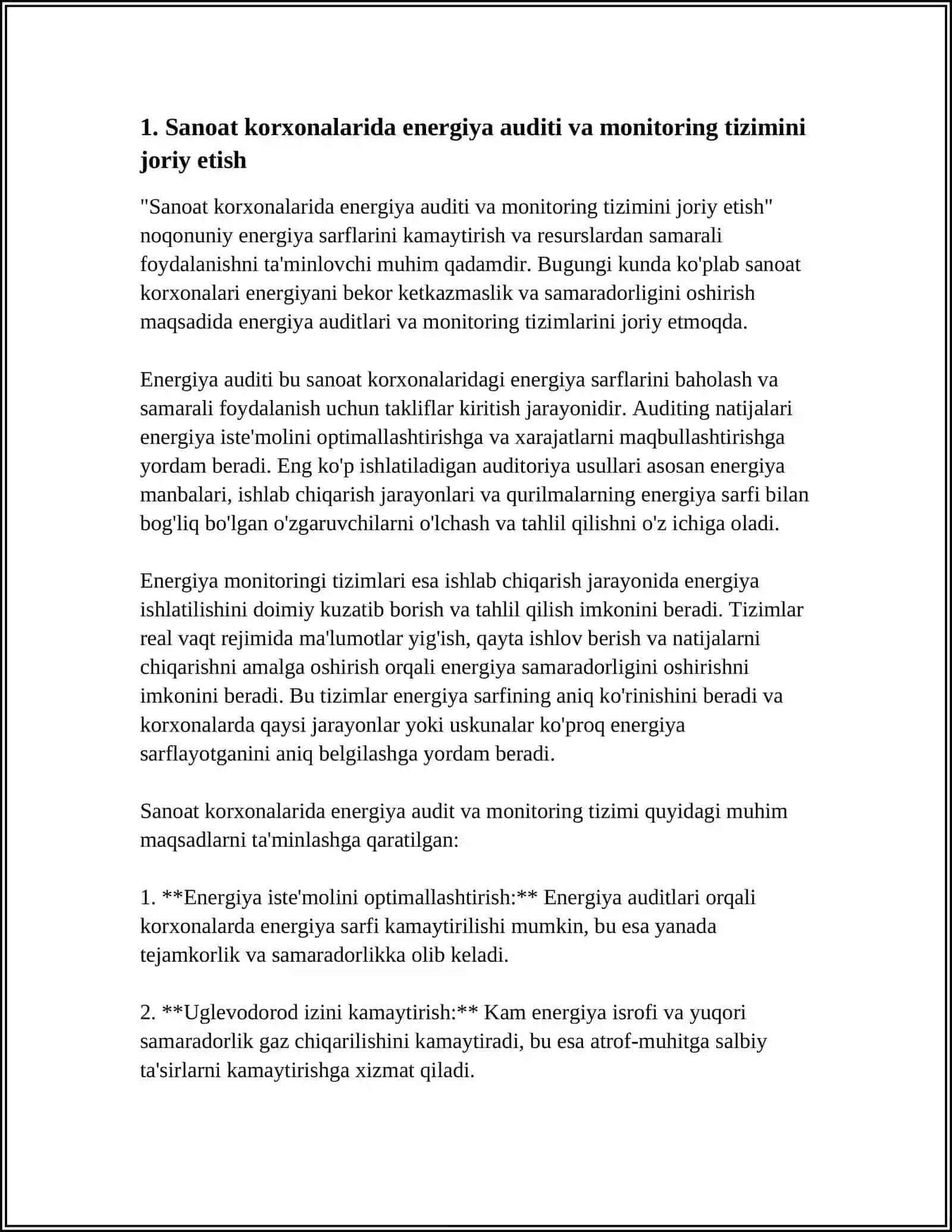 SANOAT KORXONALARIDA ENERGIYA ISROFLARINI KAMAYTIRISH BOYICHA TADBIR 3