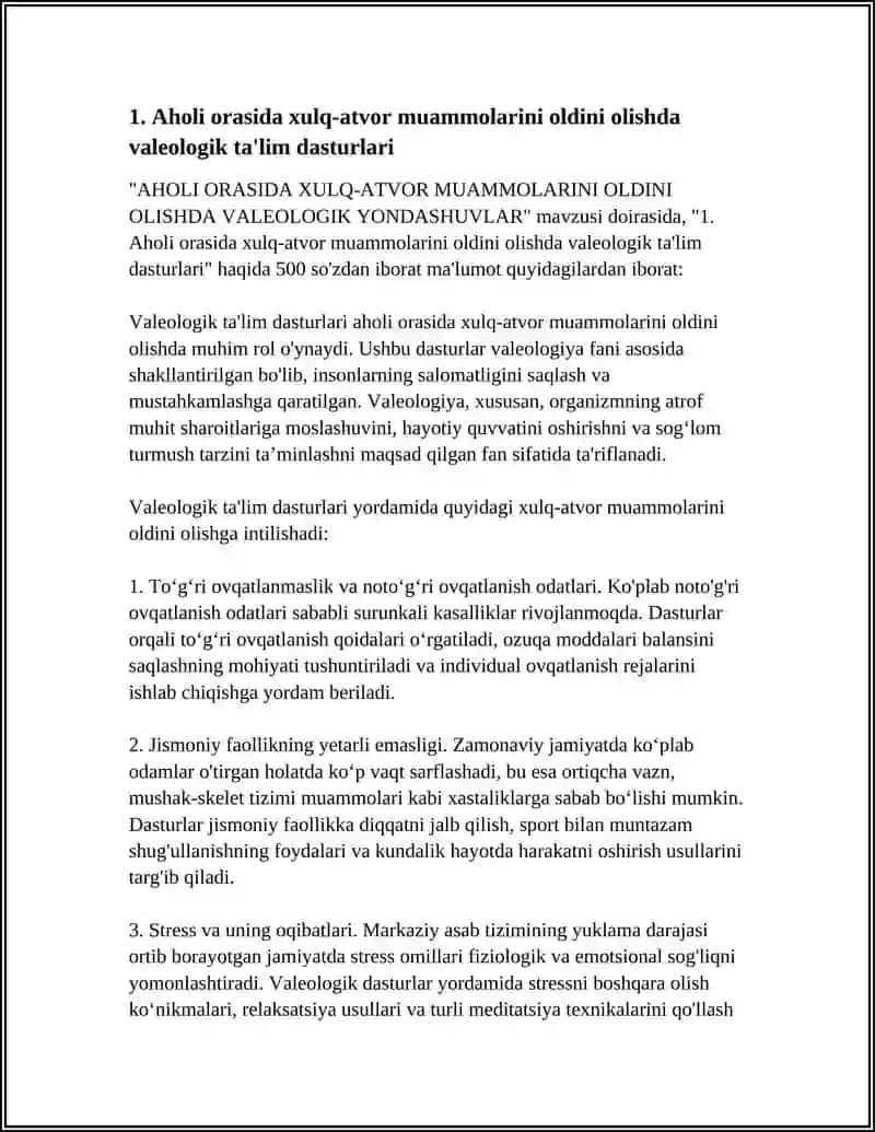 AHOLI ORASIDA XULQ ATVOR MUAMMOLARNI OLDINI OLISHDA VALEOLOGIK YONDASHUVLAR 3