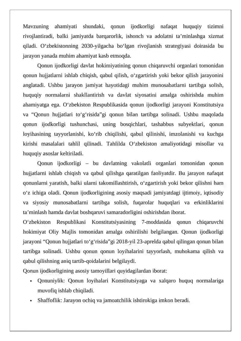 O‘zbekistonda qonun ijodkorligi jarayonining o‘ziga xos xususiyatlari 3
