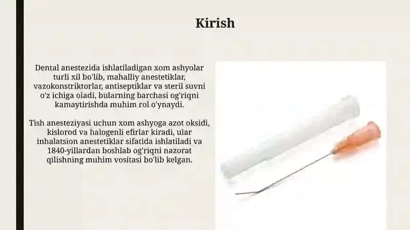 Dental Anestezida Ishlatiladigan Xom Ashyolar 3