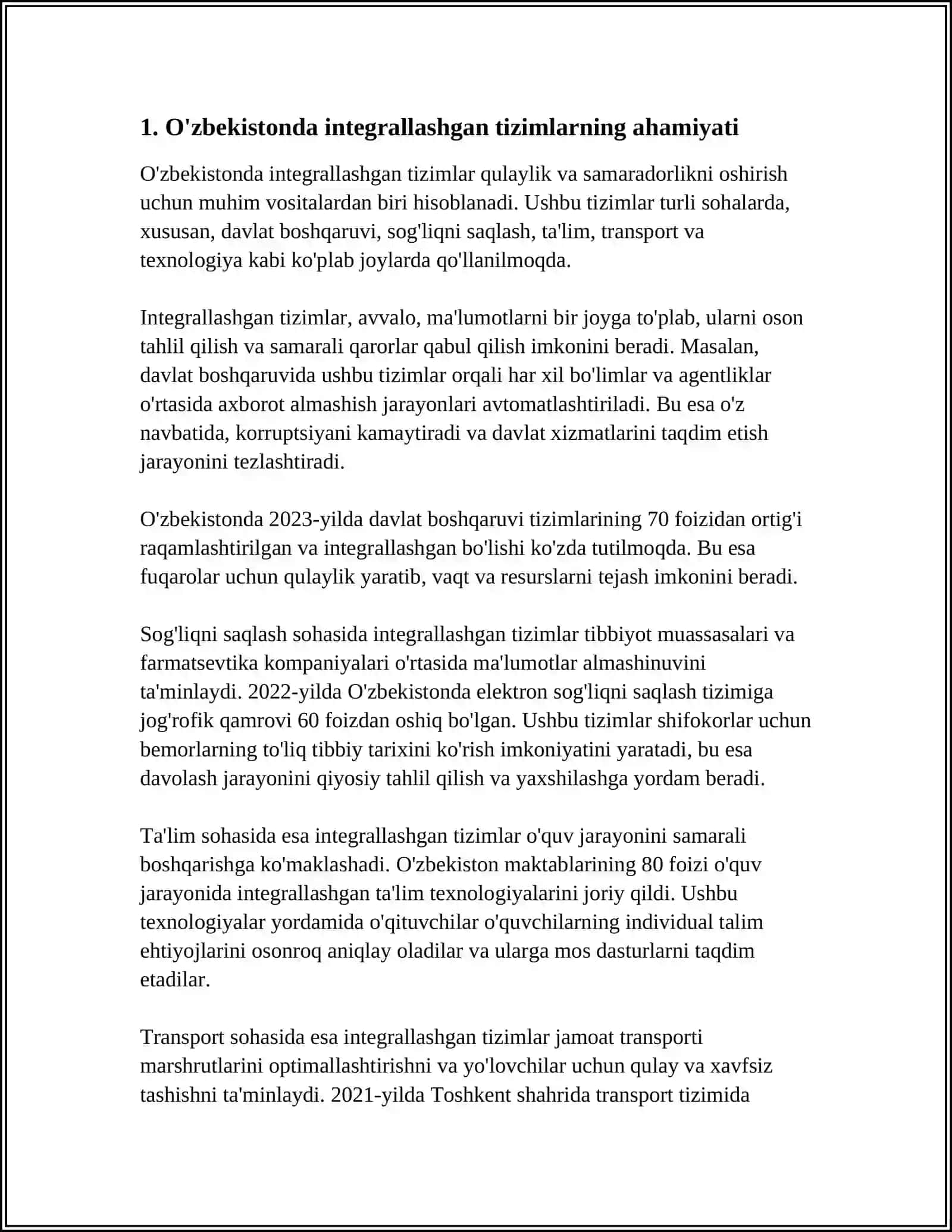 O'ZBEKISTONDA O'ZARO INTEGRALLASHGAN TIZIMLARINING IQTISODIY SAMARADORLIGI 3