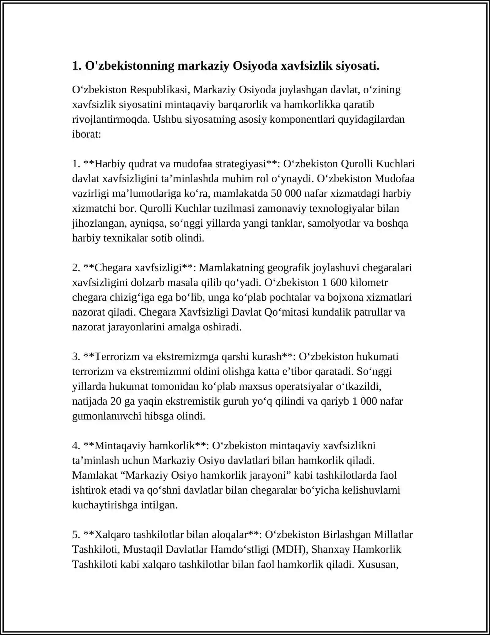 O'zbekistonning markaziy Osiyoda tinchlik va barqarorlikni ta'minpashdagi o'rni 3