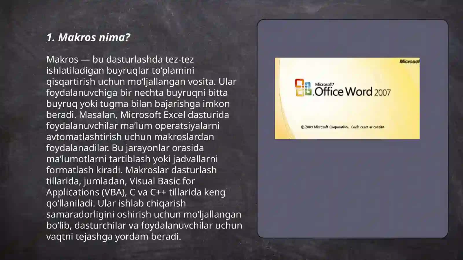 Microsoft wordda matn bilan ishlashda makroslardan foydalanish 3