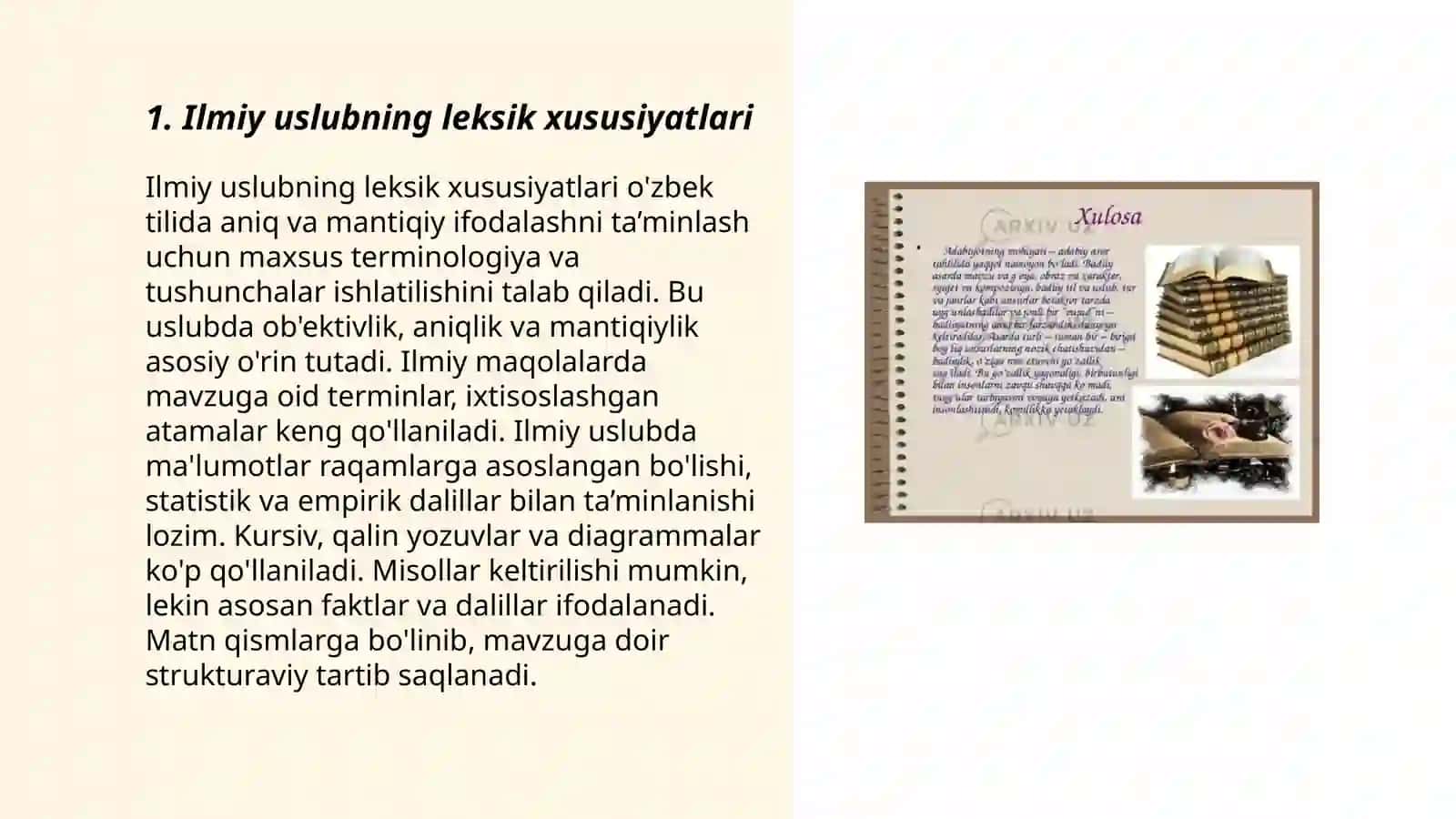 Ilmiy uslub rasmiy idoraviy uslublarning leksik-grammatik xususiystlari mavzusida puplitsistik maqola tayyorlash 3