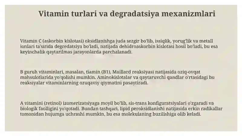 Vitaminlar texnologiyasi va ularning stabilizatsiyasi 3