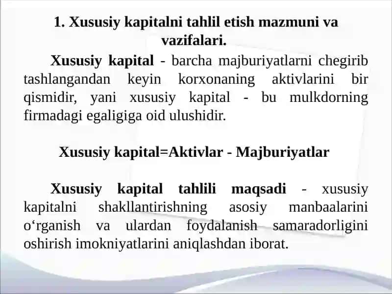 Xususiy kapital tarkibi va uning tahlili 3