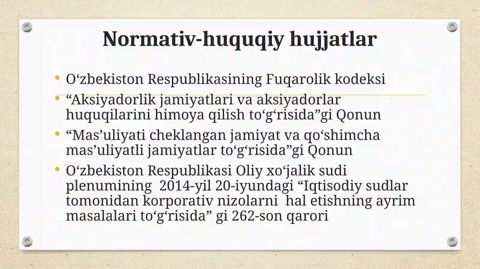 Adabiyotlar: Корпоративное право: учебник 3