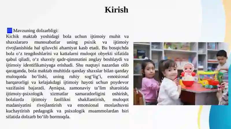 Bolaning maktabda shaxslararo munosabatining ahamiyati mavzusida kurs ishi himoyasi uchun taqdimot 3