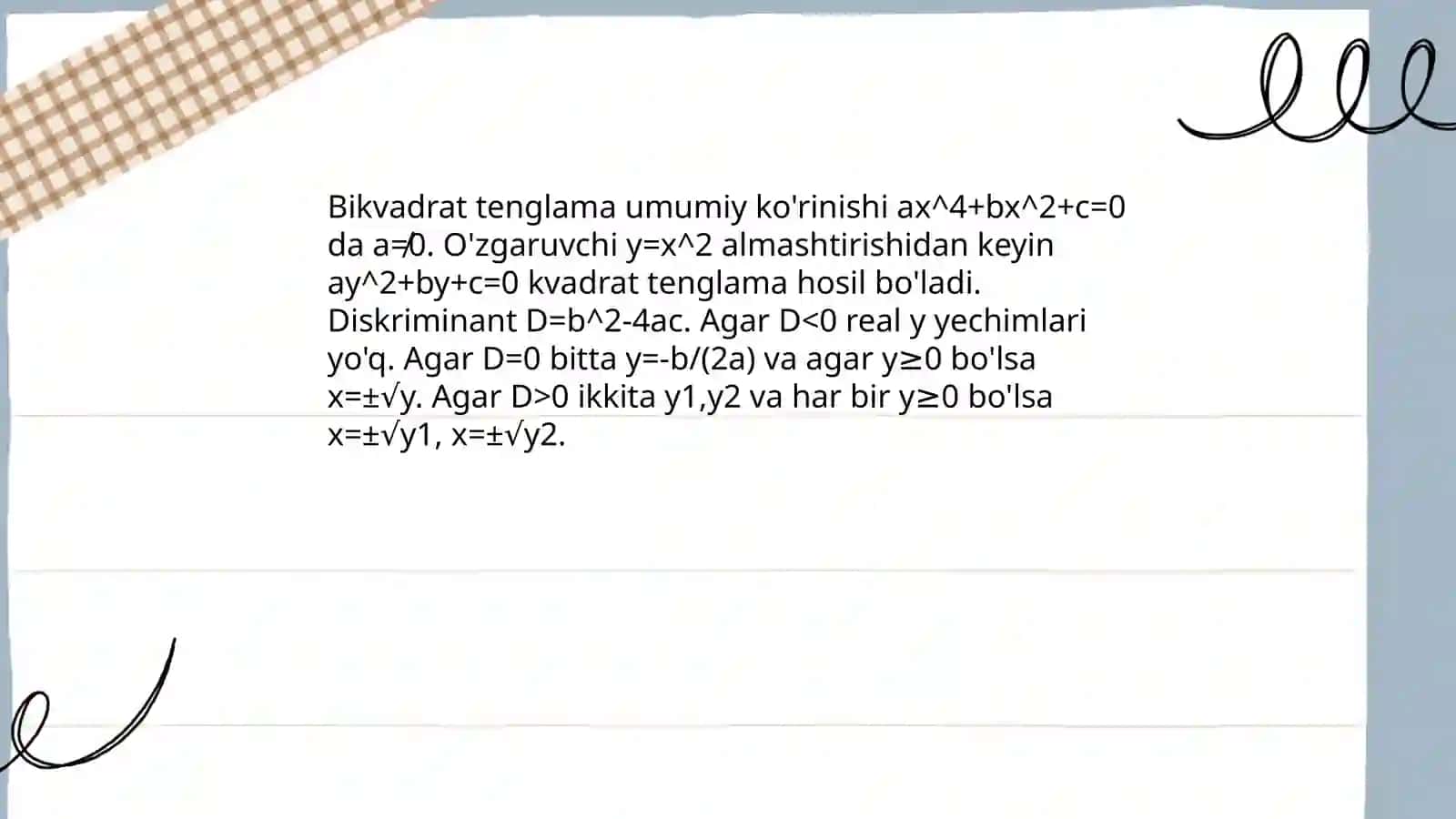 Bikvadrat tenglama 3