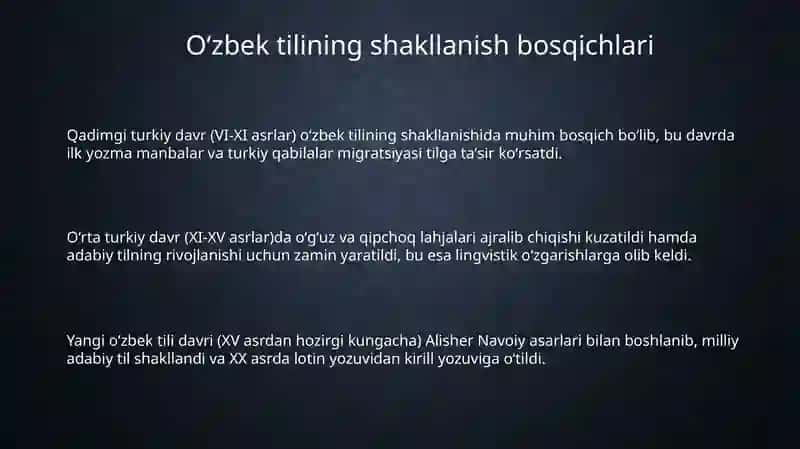 Oʻzbek tili tarixi shakllanishi, taraqqiyot bosqichlari 3