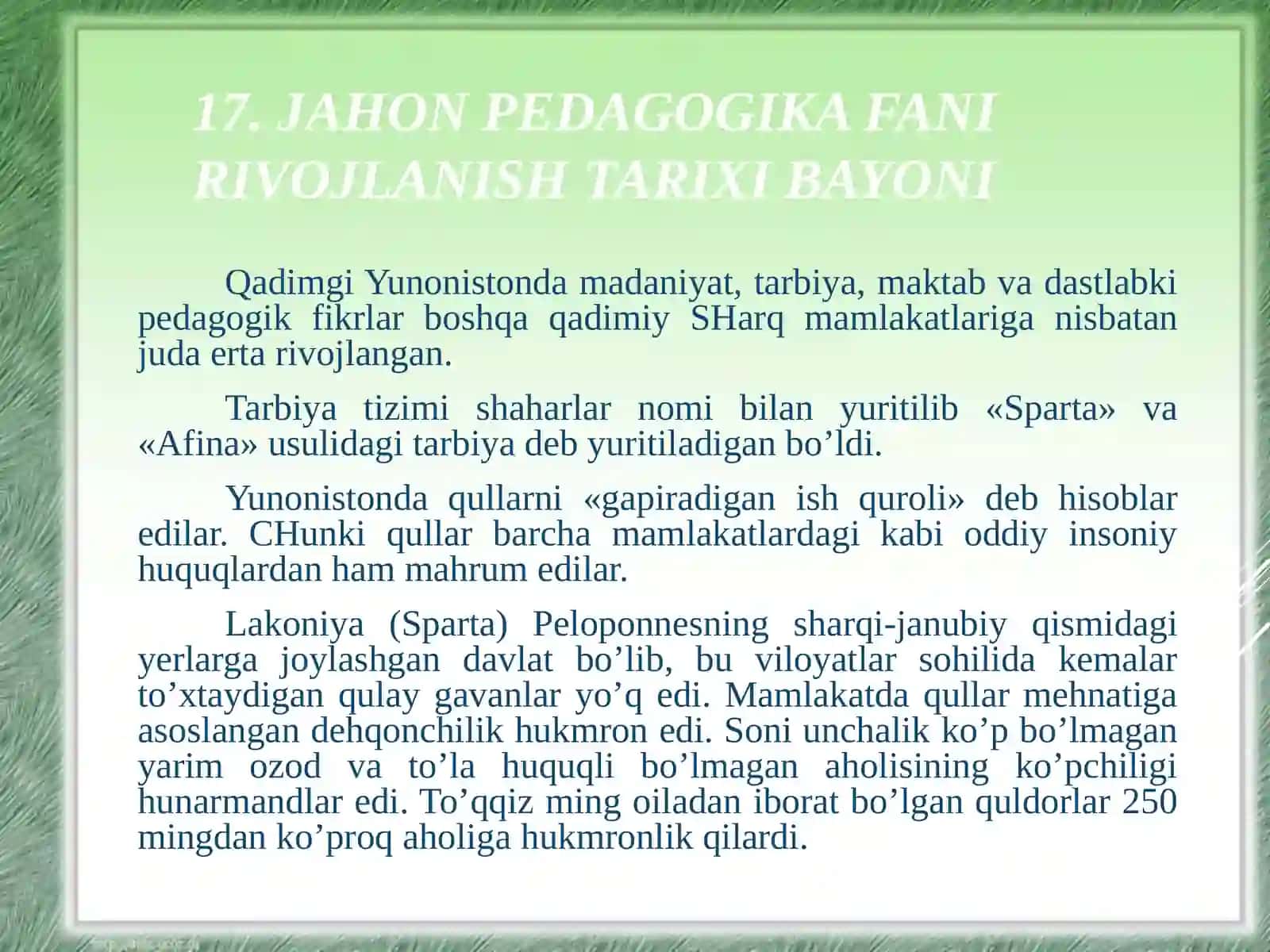 Jahon pedagogika fani rivojlanish tarixi bayoni 3