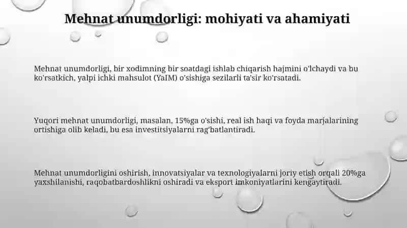Mehnat unumdorligining iqtisodiy o'sishga ta'siri 3