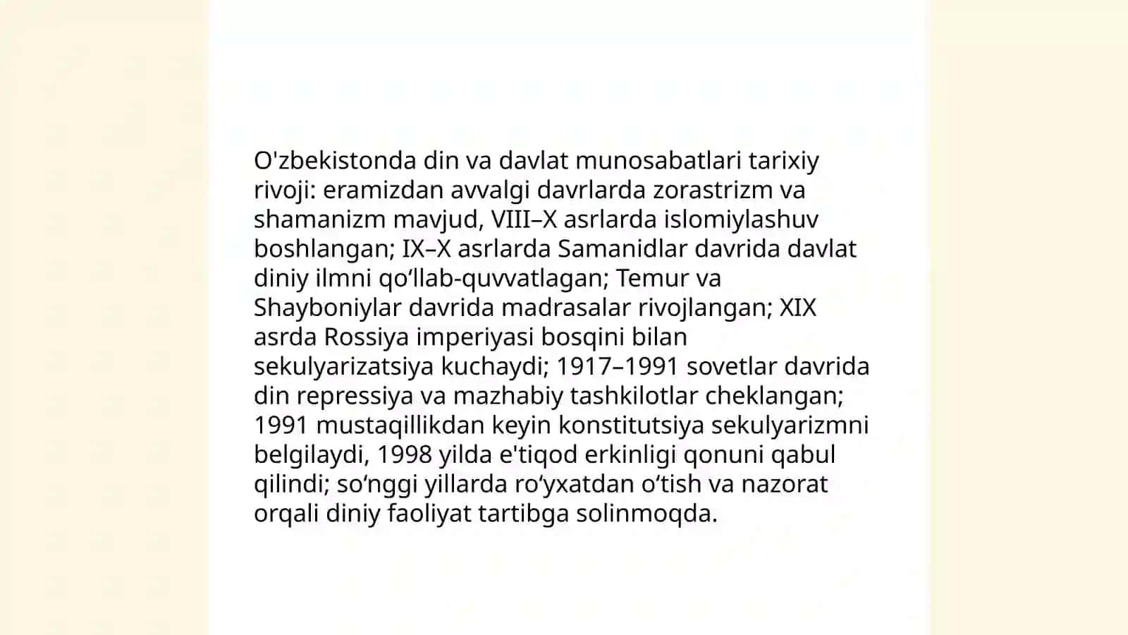 O'zbekistonda davlat va din o'rtasidagi munosabat 3