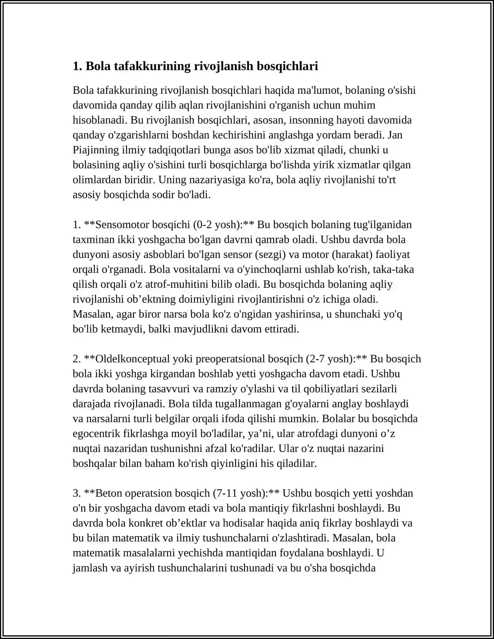 BOLALAR TAFAKKURI VA UNING INDIVIDUAL XUSUSIYATLARI VA TAFAKKUR TURINI BAHOLASH UCHUN METODIKALAR 3