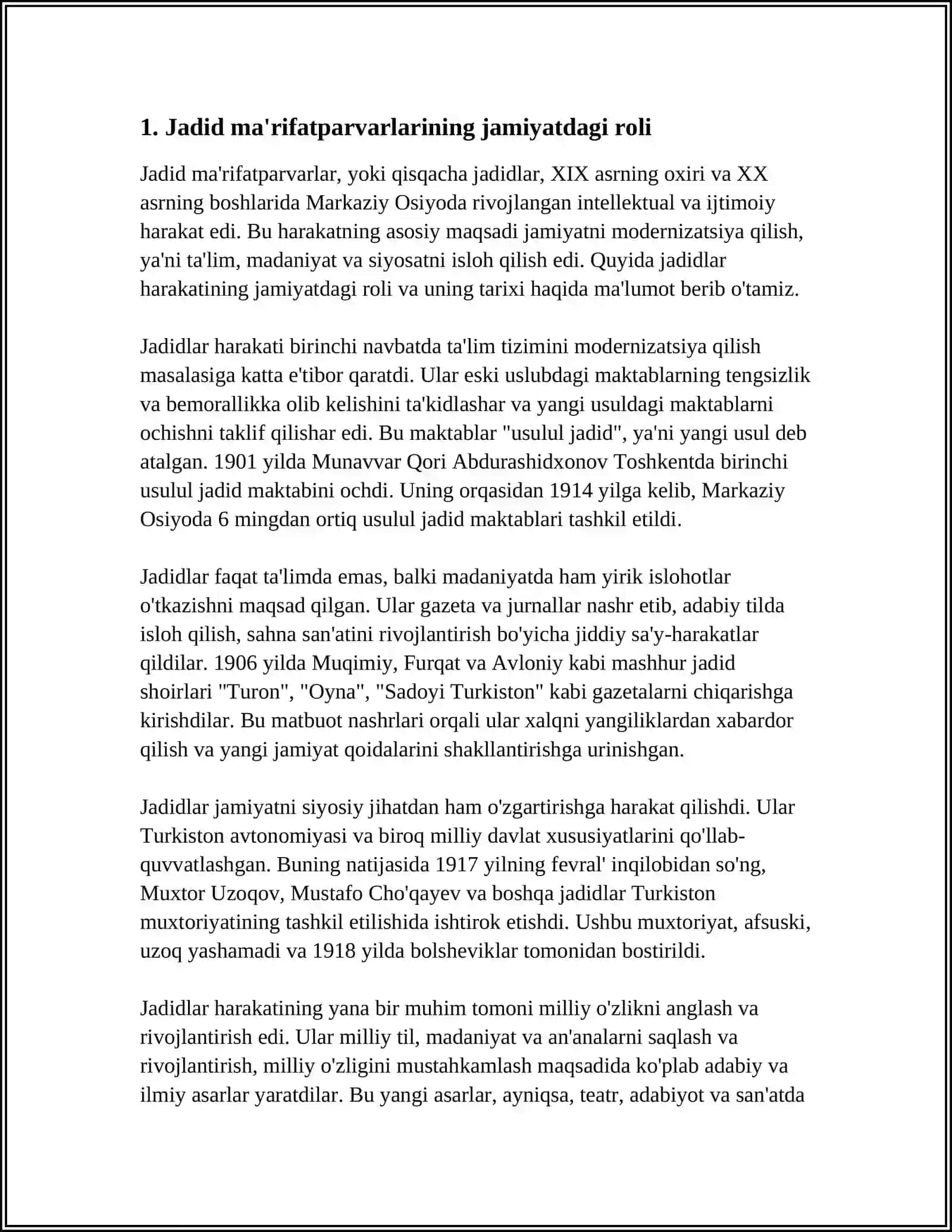 JADID MA'RIFATPARVARLARINING ÓLKA IJTIMOIY-MA'NAVIY HAYOTIDA TUTGAN ÓRNI 3