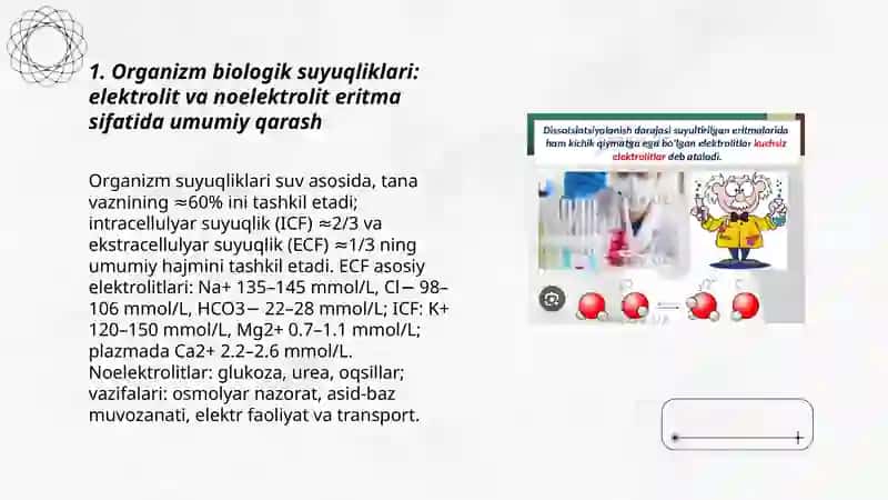Organizm biologik suyuqliklari elektrolit va noelektrolit eritmalari ko‘rinishida 3