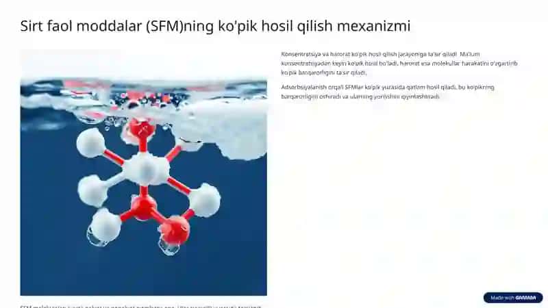 Ko'pik hosil qiluvchilarning xossalari Kirish 3