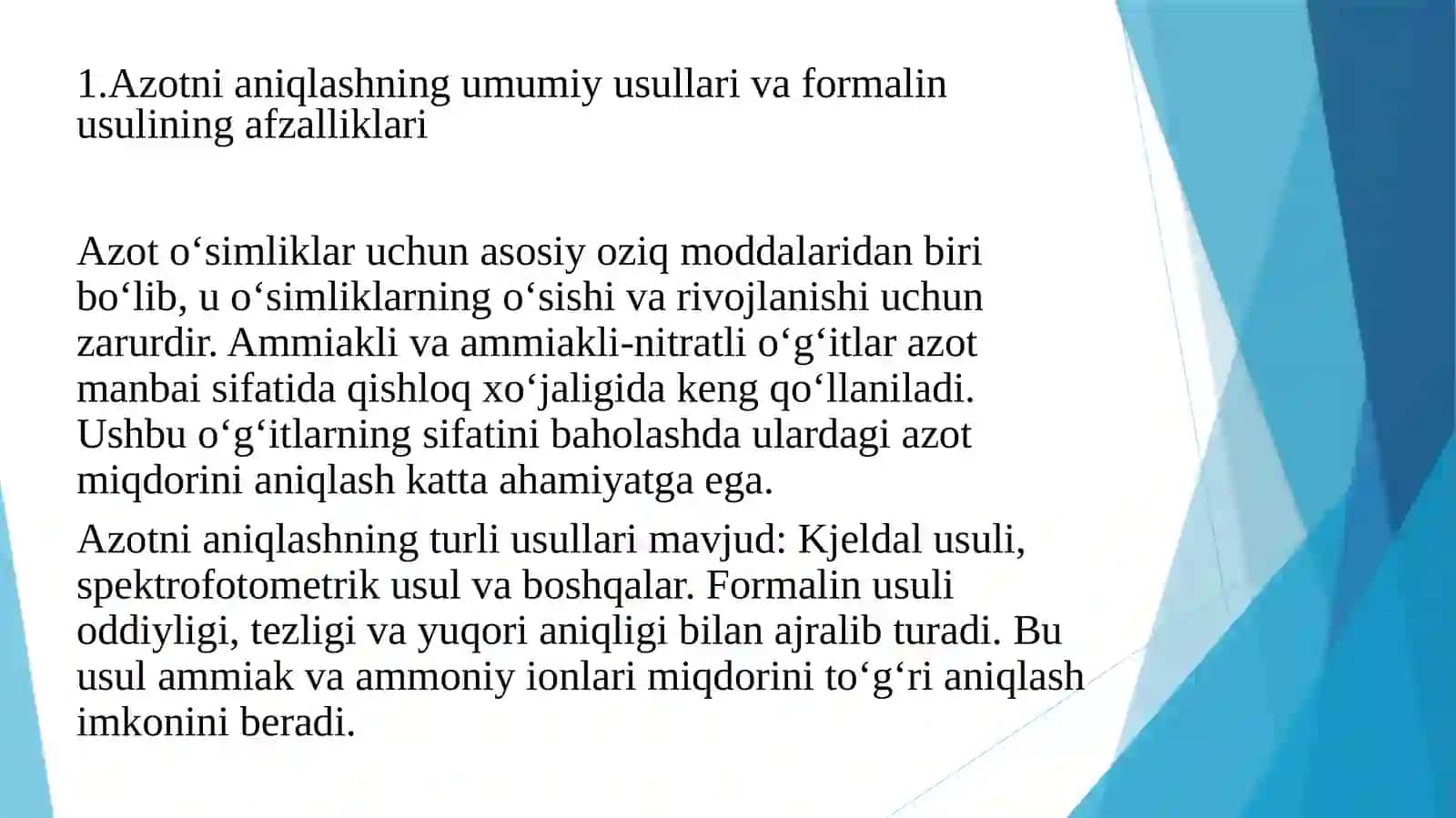 Ammiakli va ammiakli-nitratli o`g`itlar tarkibidagi azotni formalin usulida aniqlash 3