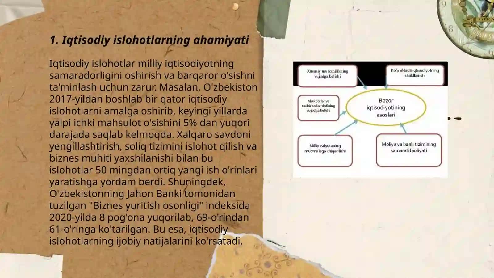 Iqtisodiy islohotlar. Xususiy mulkchilikning shakllanishi. Oʻzbekistonda bozor munosabatlarining rivojlanishi 3