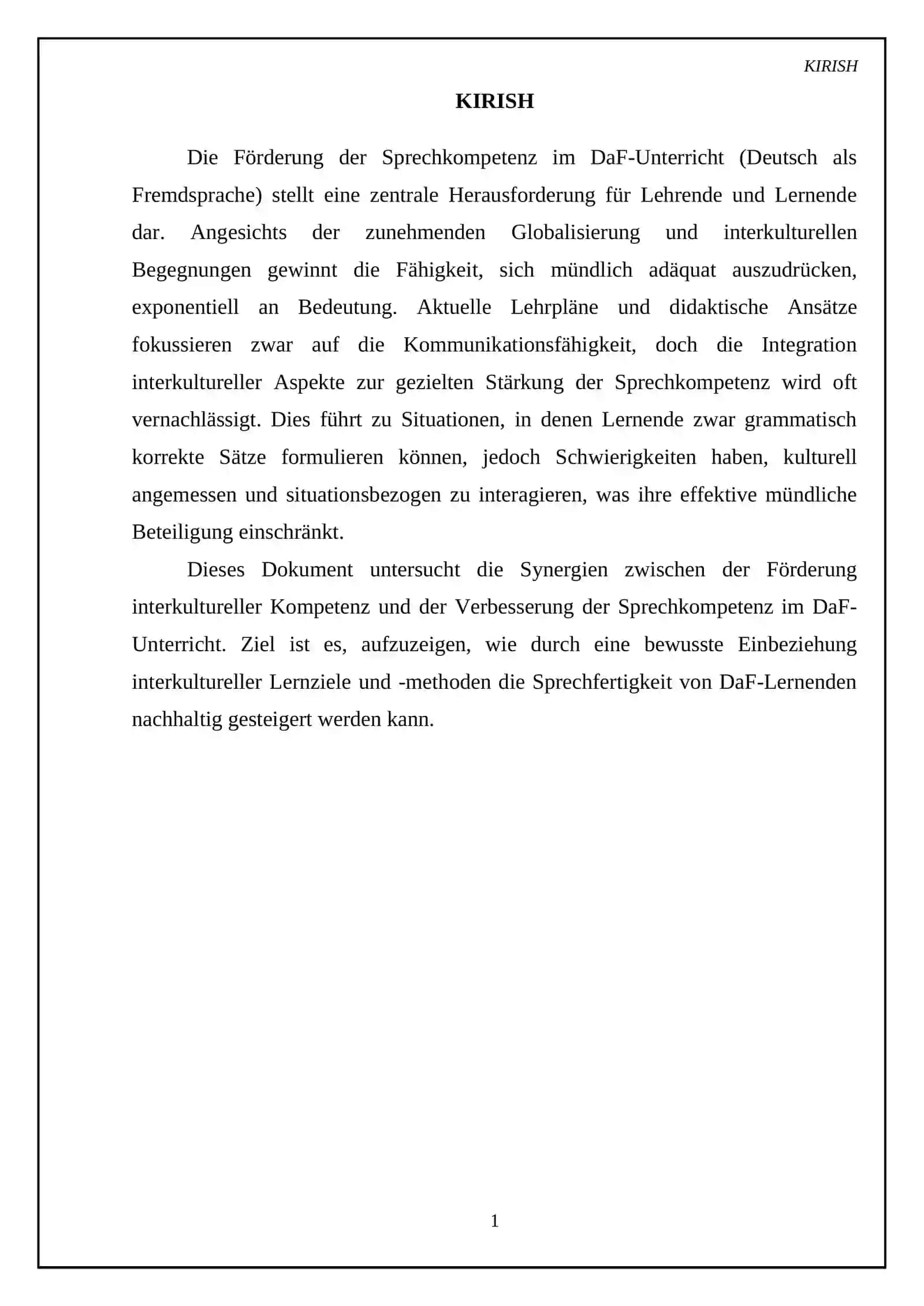 Förderung der Sprechkompetenz durch interkulturellen Kompetenz im DaF-Unterricht (Deutsch als Fremdsprache) 3